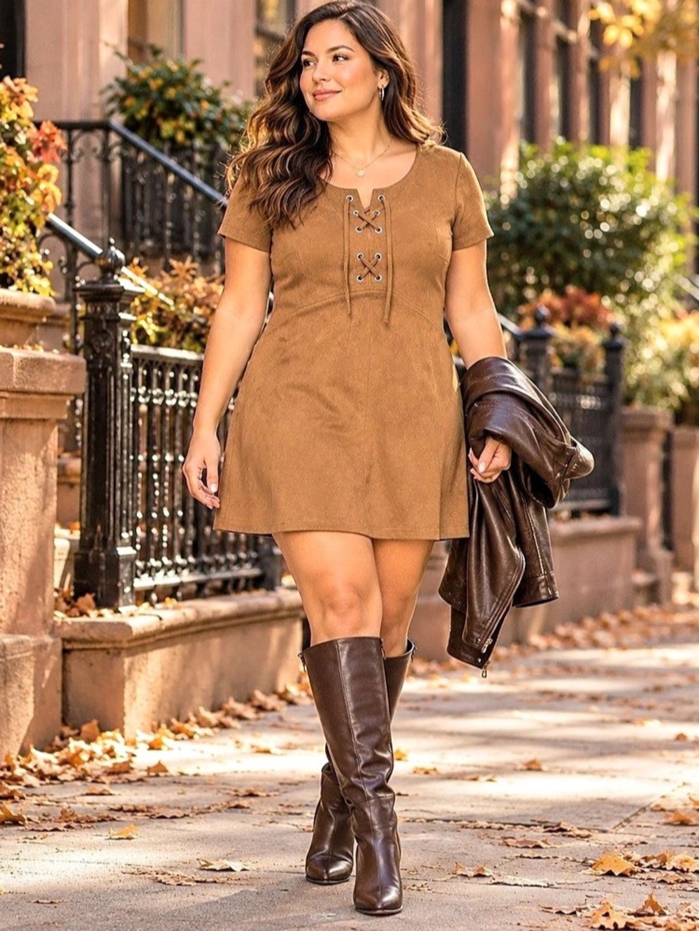 Express Camel Faux Suede Lace-Up Mini Dress Size 12
